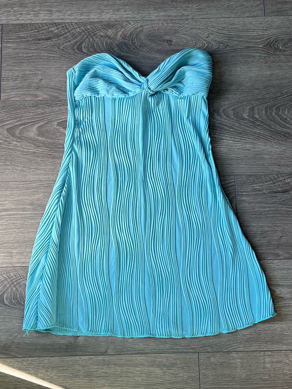 Strapless Pleated Mini Dress in Aqua Blue